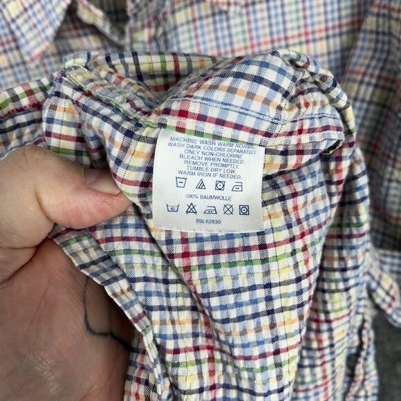 Lands End Shirt‎ Mens XL 17-17.5 Loose Cotton Seersucker Plaid Short Sleeve - Picture 4 of 8